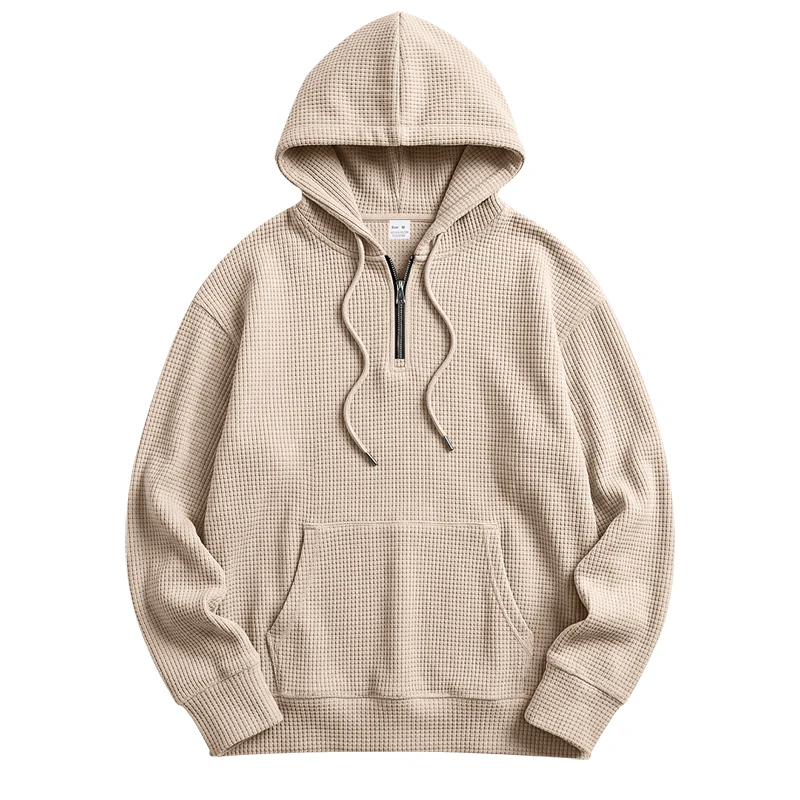 Herren Frühling und Herbst Einteiliger Waffel-Strick 1/4 Reißverschluss Lässiger Loser Kapuzenpullover, Geeignet für den Täglichen Gebrauch – Detail 10