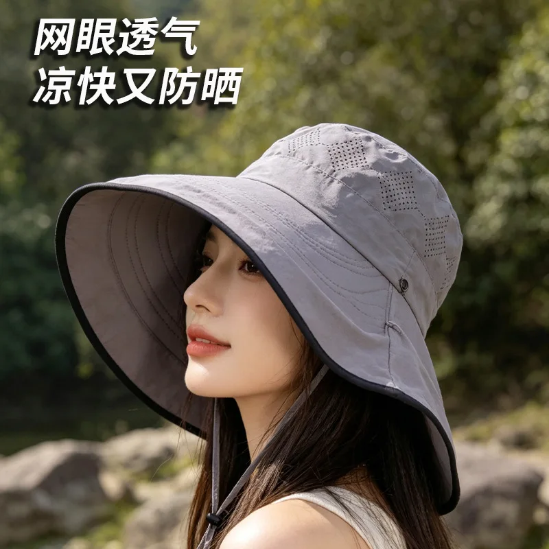New solid color big edge bucket hat outdoor sunscreen breathable basin hat neck visor summer men's and women's sand hat