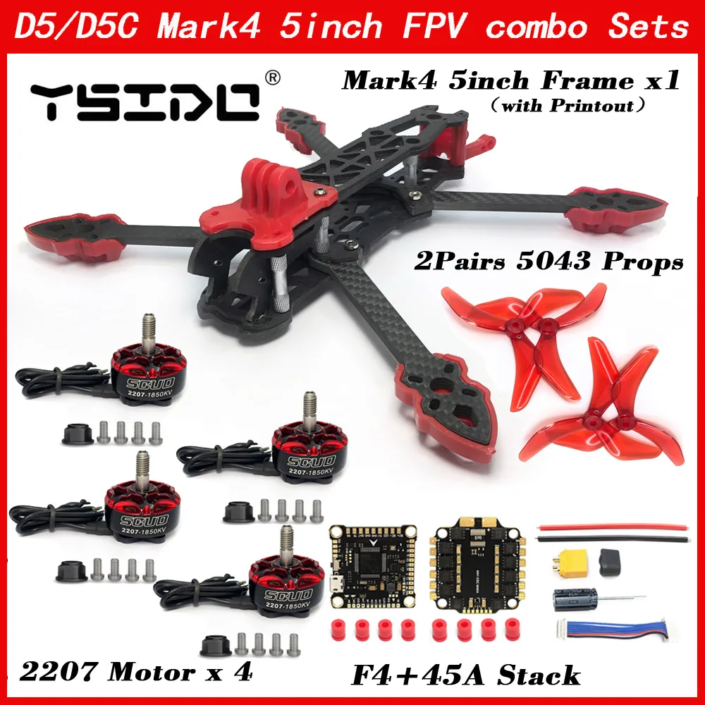 Mark4 5 cali D5 D5C FPV Rozstaw osi Rama z włókna węglowego 5 mm Ramię 5043 Śmigło F4V3S FC 45A ESC Stack ELRS 915 mhz Drone