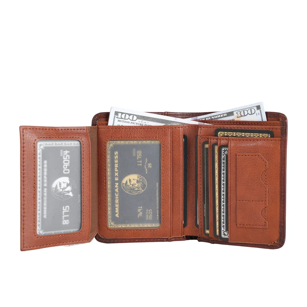 Vintage Fashion Men's Wallet Genuine Leather Bullcaptain RFID Wallet With Coin Short Wallet Card Holder Clutch