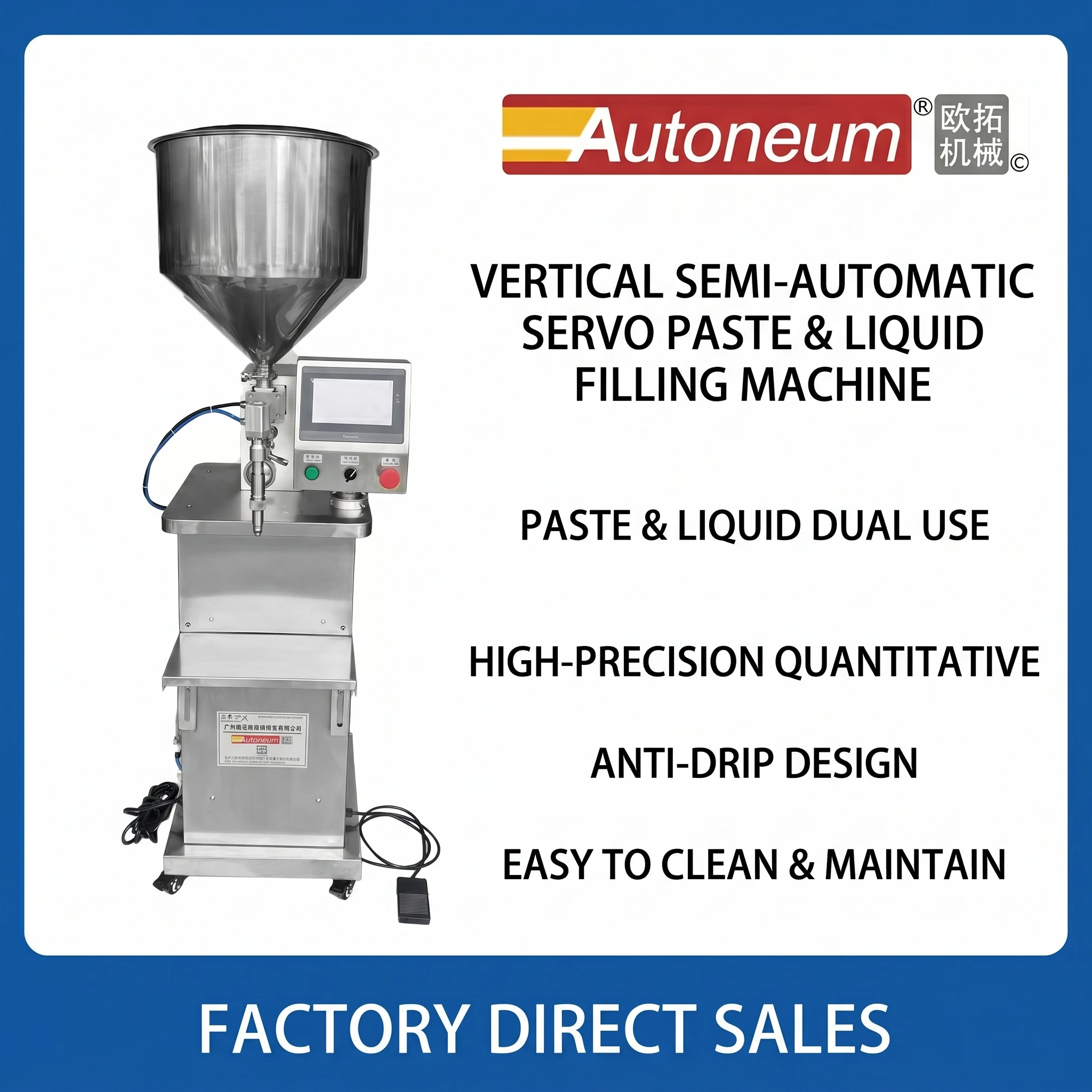 Semi-automatic Vertical Servo Paste And Liquid Filling Machine With Energy Saving PLC Control Metal Packaging 1 Year Warranty
