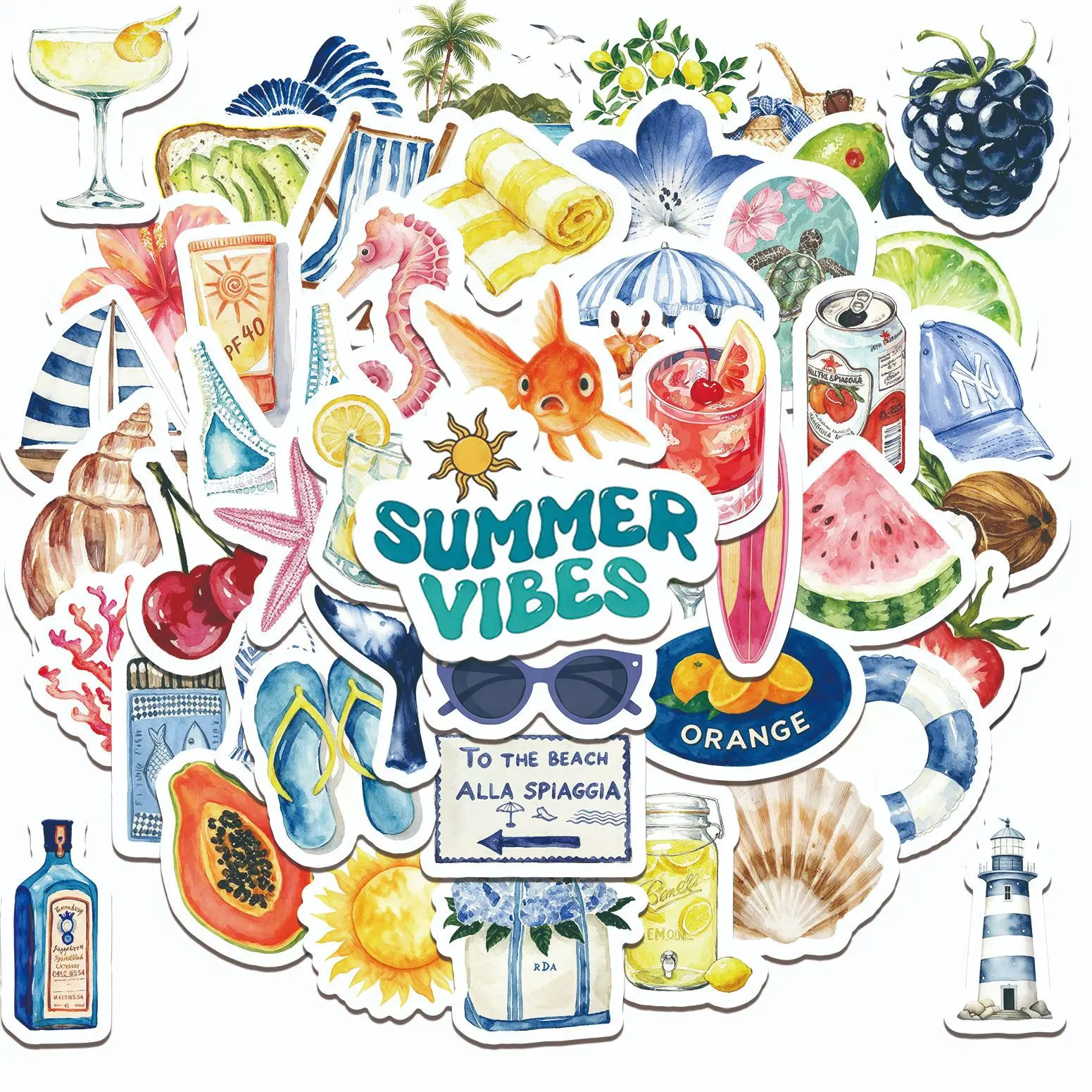 50 Stück Sommer Strand INS-Stil Graffiti-Aufkleber Dekoration für Gepäck, Handy, Gitarre, Scrapbook, Wasserfeste Sticker, Kinderspielzeug, Partygeschenk