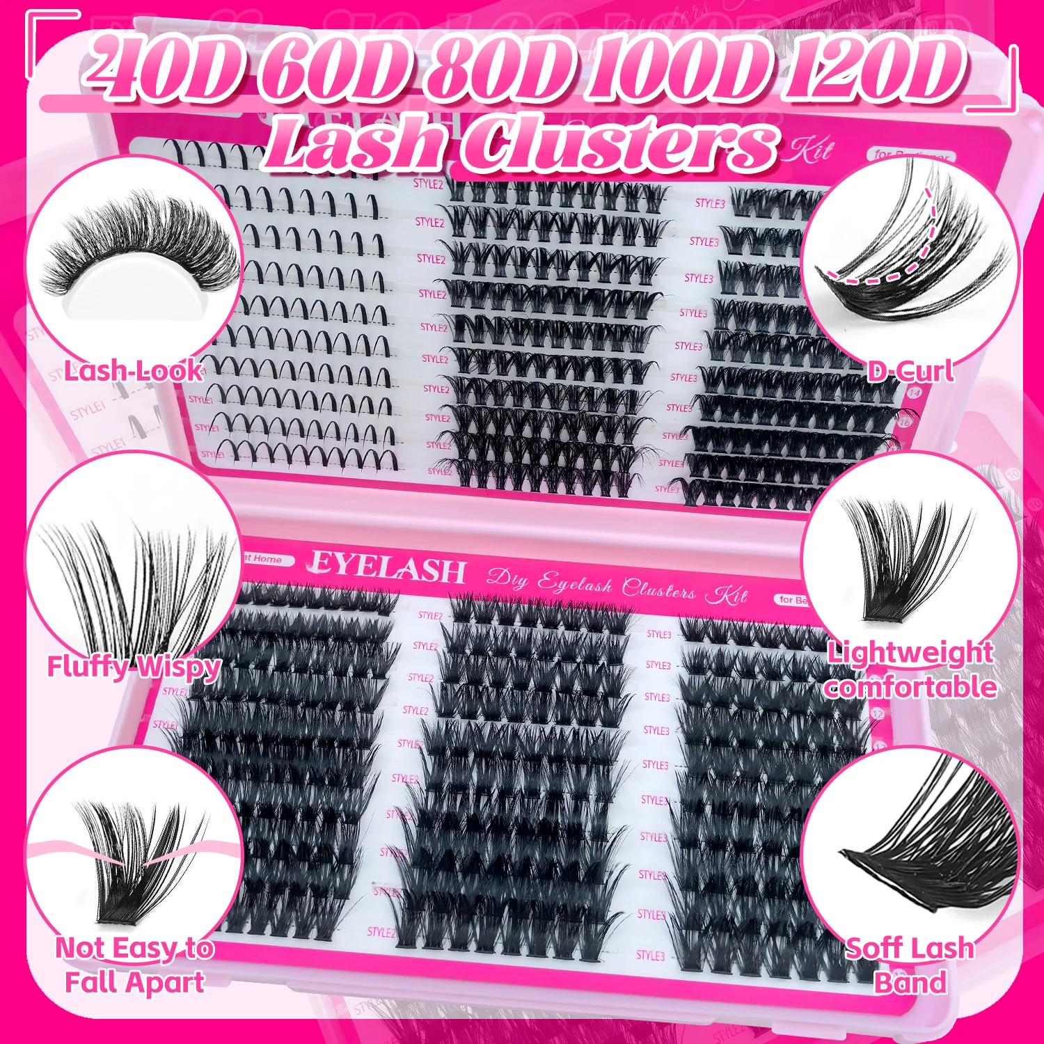 Individual Cluster False Eyelashes 40D-120D Spiky Cat Eye Lash Extensions  Waterproof Long Lasting Stay Reusable Lashes Natural