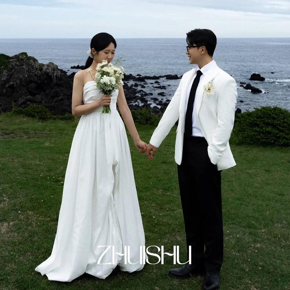 ZHUISHU 심플한 한국 웨딩드레스 야외 촬영 맞춤형 A라인 스트랩리스 우아한 신부 드레스 셀프 웨딩드레스