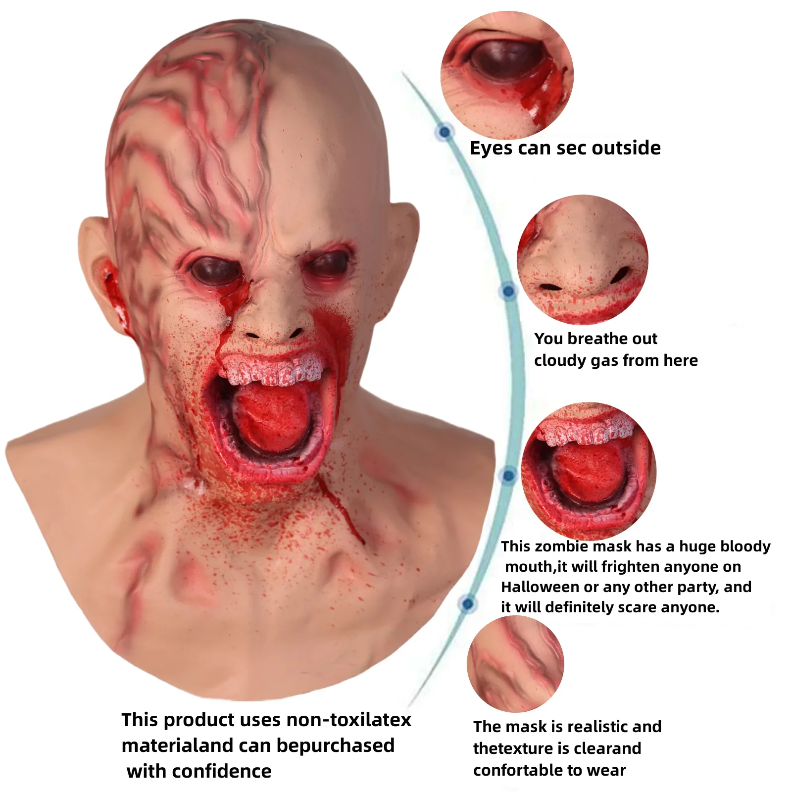 Halloween gruselige Masken Cosplay Horror Latex Maske Karneval Kostüm für Erwachsene Requisiten Kostüm Party Zombie Vollkopf maske für Männer