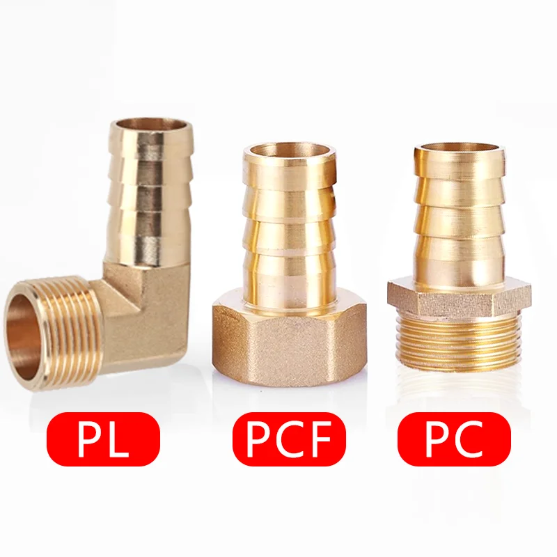 

PC PCF PL Brass Hose Fitting 6/8/10/12/14/16mm Barb Tail 1/8" 1/4" 3/8" 1/2" BSP Male Female Thread Copper Connector Coupler