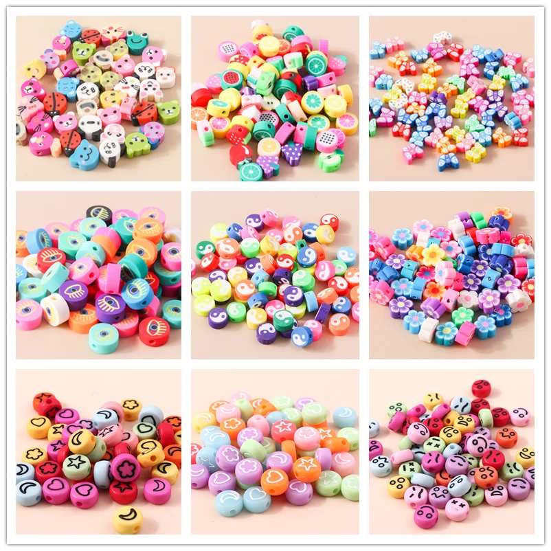 30/50/100pcs Cartoon Animal Fruit Butterfly Flower Polymer Clay Spacer Beads For Jewelry Making Handmade Diy Bracelet Necklace