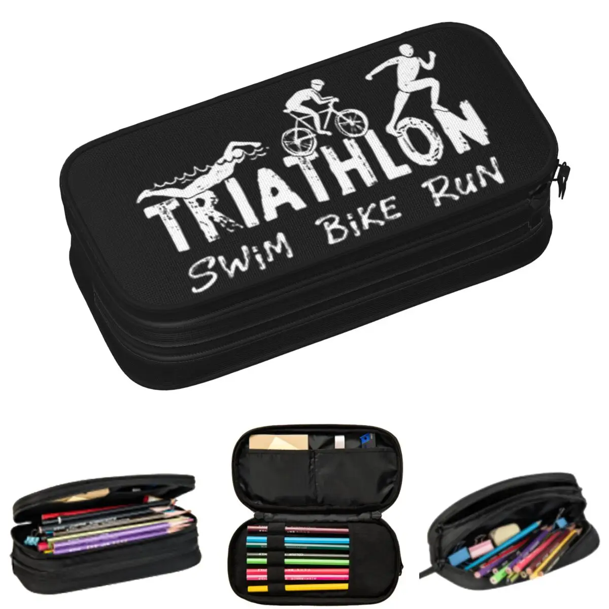 Federmäppchen für Triathlon-Schwimmer, Radfahrer und Läufer, für Studenten, Geschenke, Stiftbox, Bleistiftbeutel, großes Fassungsvermögen
