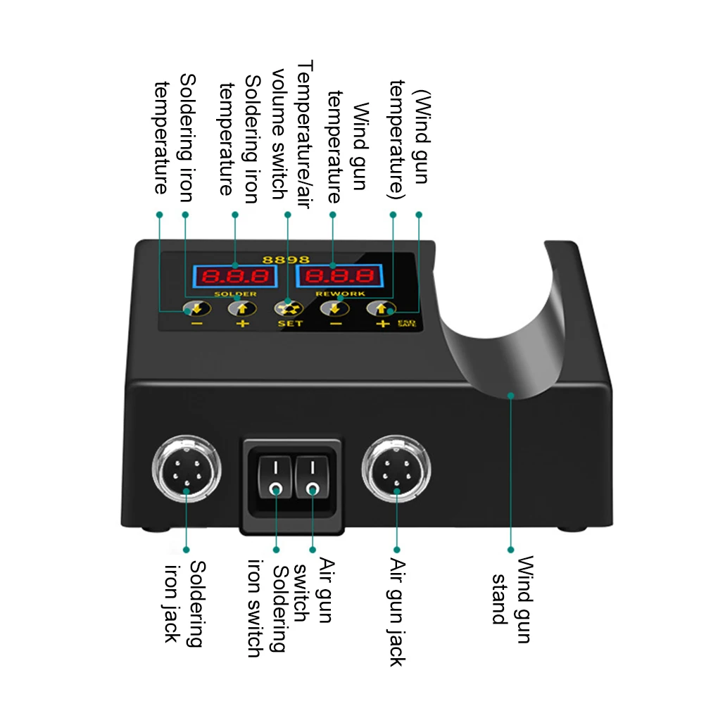 ABS Intelligent Self-check Function Soldering Rework Station With Digital Display Hot Air Heater 9 kit US Plug