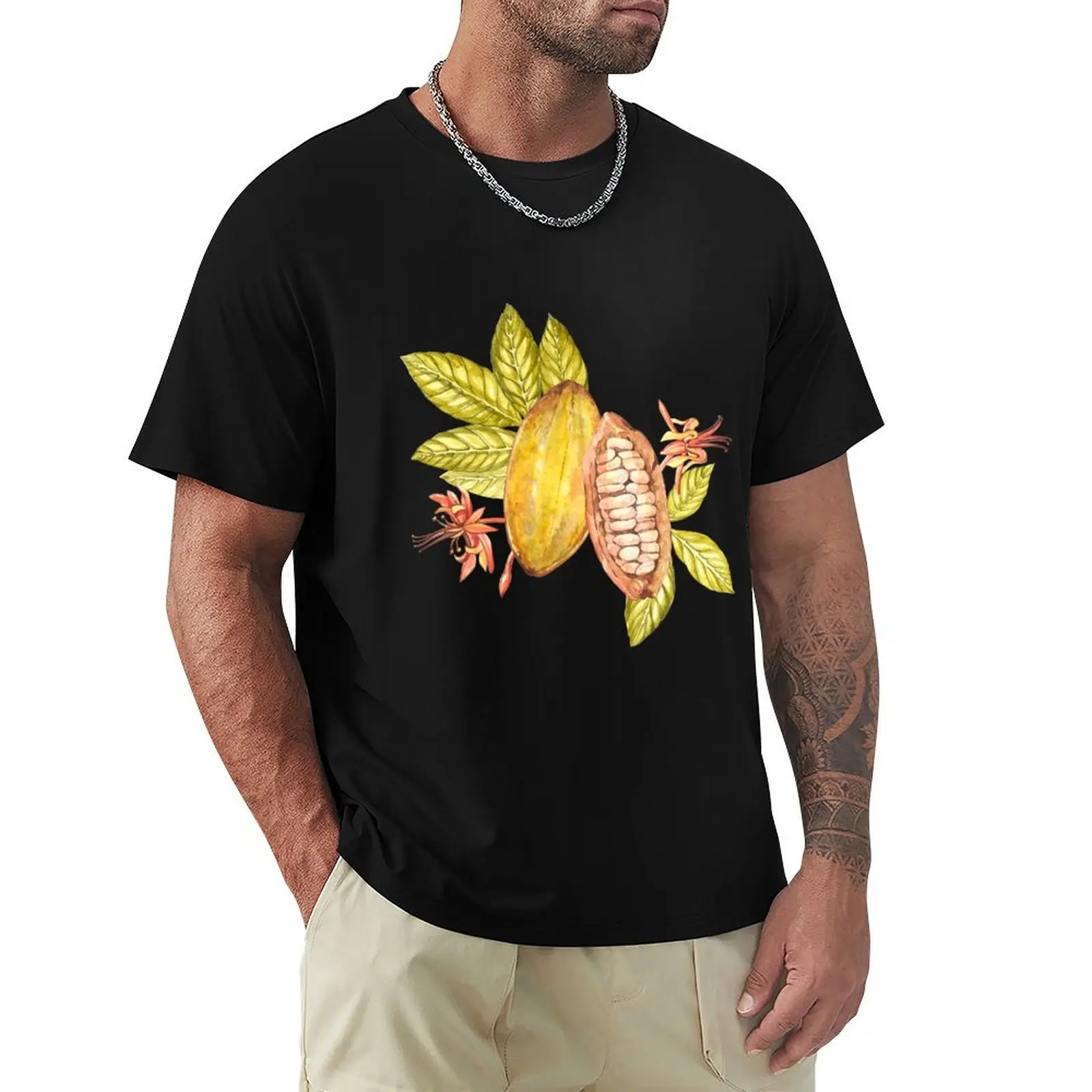 Watercolor Cocoa beans T-Shirt Basic Tee Shirt for Everyday Outfit