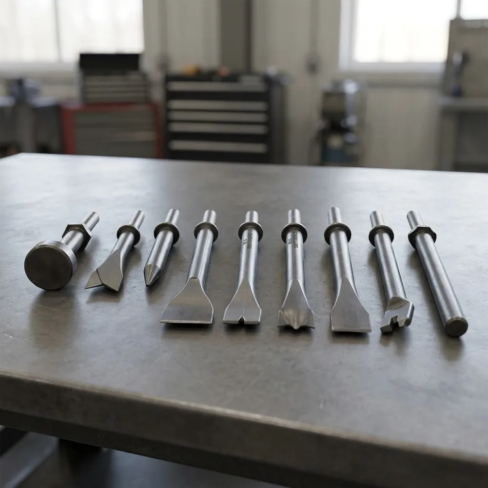 For Air Chisel Bit Set 9 Pieces Designed for Pneumatic Hammer Applications Including Scaling Rivet Removal and Grooving
