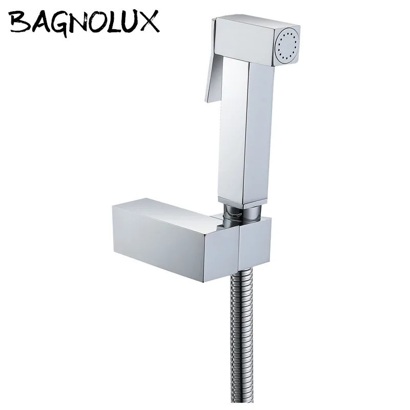 

Toilet Bidet Spray Polished Chrome Square Style Plastic HandHeld Holder Sprayer 1.2M Stainless Steel Hose Clean Bidet