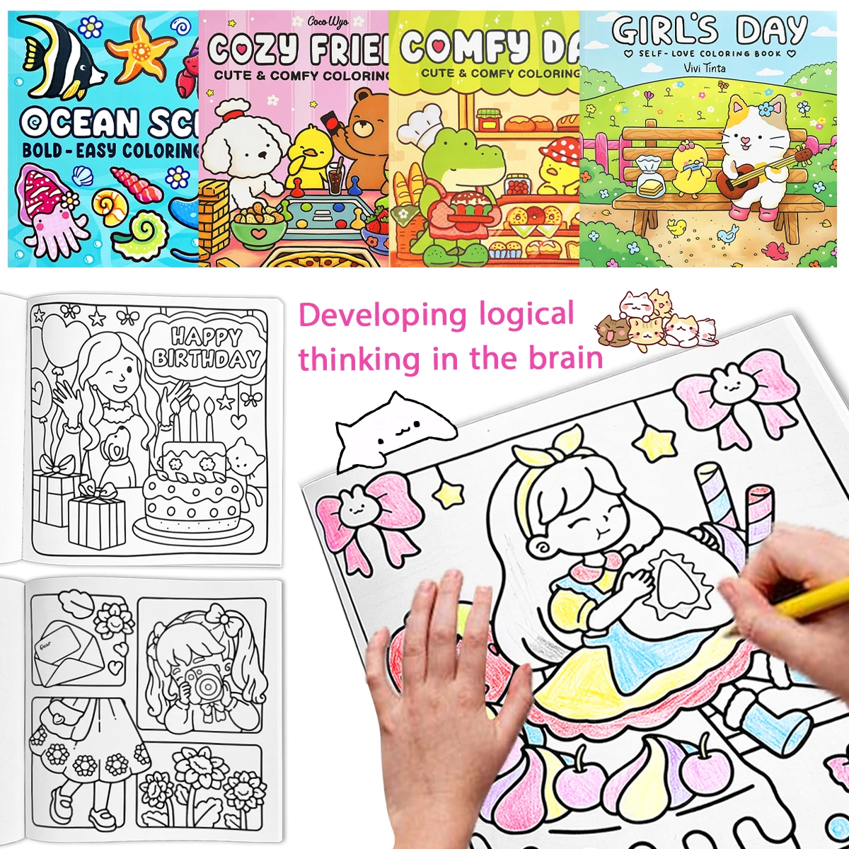 🎨Super Cute Coloring Books Set! Ocean, Friends, Comfy Life & More Themes! Boost Kids' Logical Thinking!