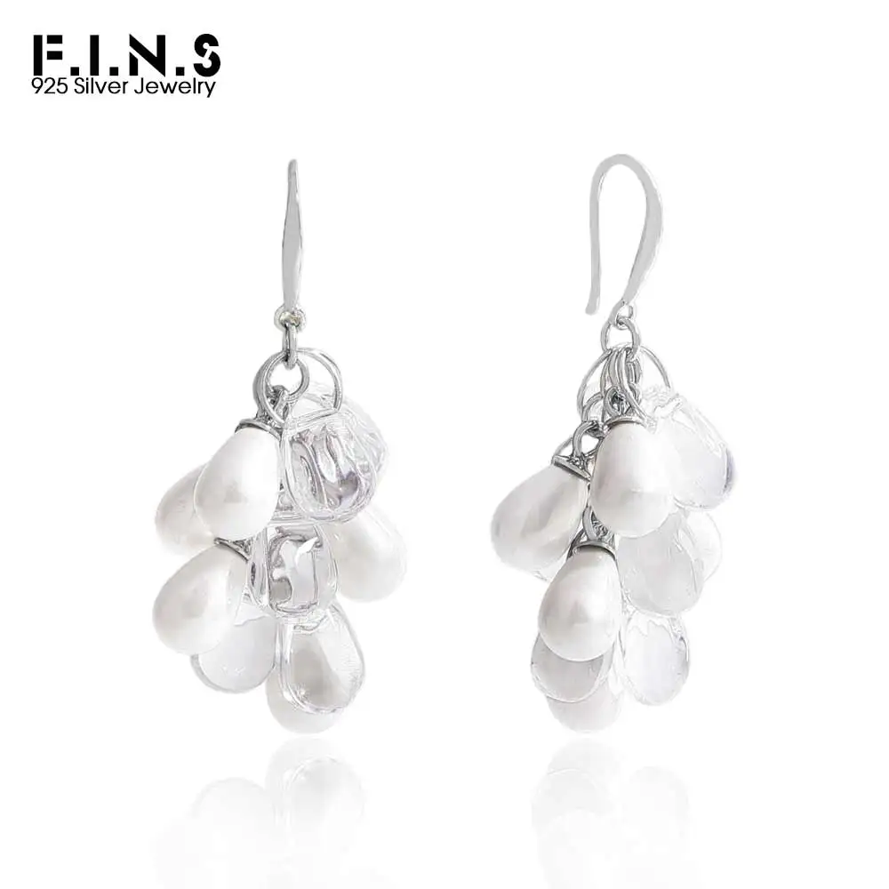 F.I.N.S Korean S925 Sterling Silver Pearl Grape Water Drop Earrings For Women Hanging Beads Dangle Ear Fine Jewelry Anti-Allergy
