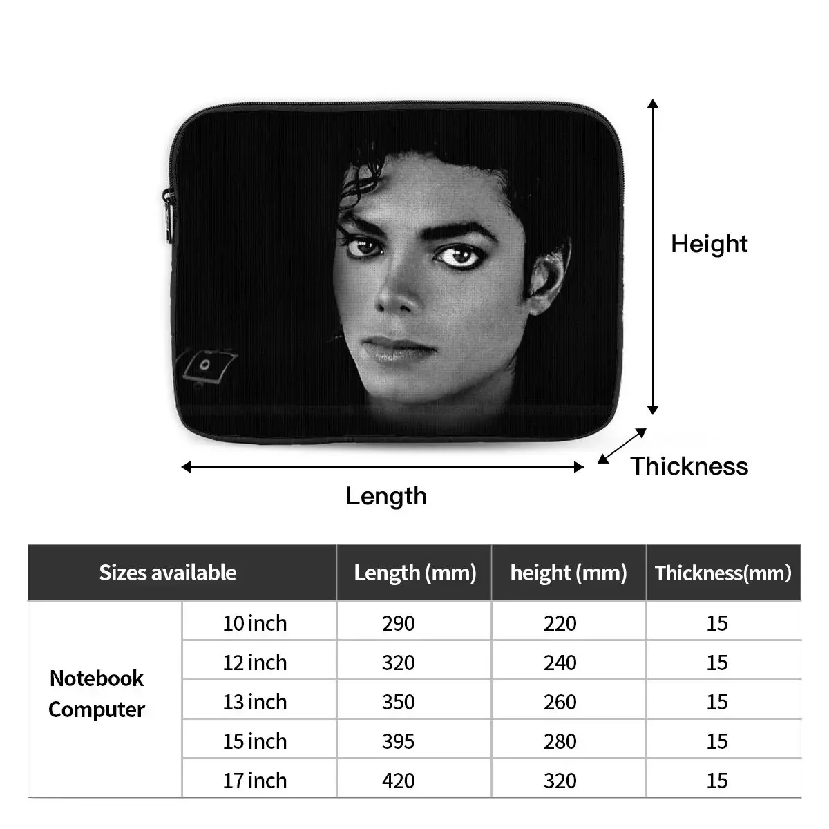 Michael Jackson Computer ipad Laptop Cover Case17 15 13 12 10 pollici Laptop Sleeve Bag Cover portatile Fundas Pouch