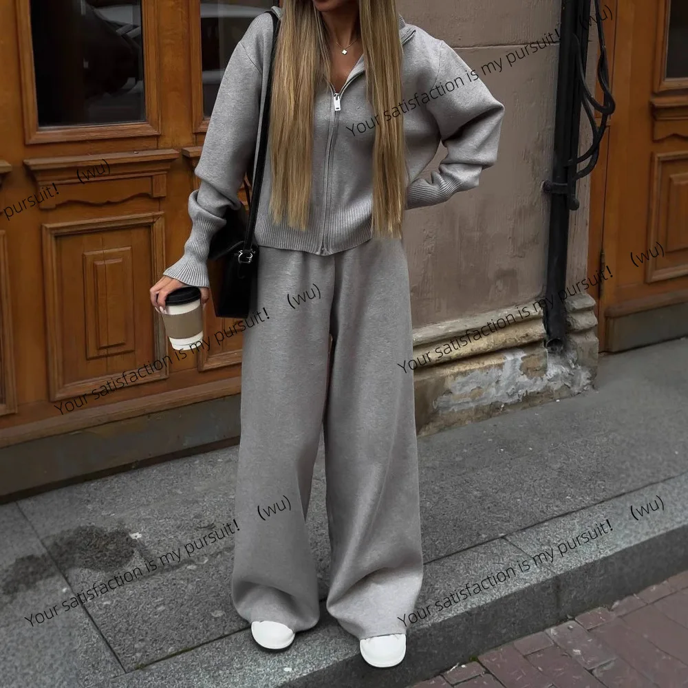 

Ins Европейская и американская женская мода, свитер с длинными рукавами, кардиган, брюки, спортивный комплект из двух предметов