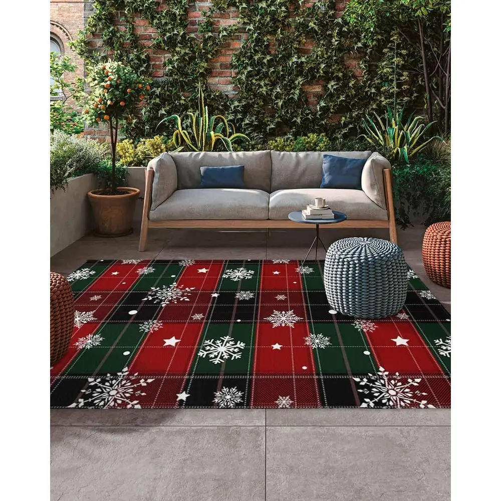 

Buffalo Check Snowflake Rug, 5x8ft, Outdoor Patio Floor Mat for Winter Wonderland, Deck and Backyard Decor