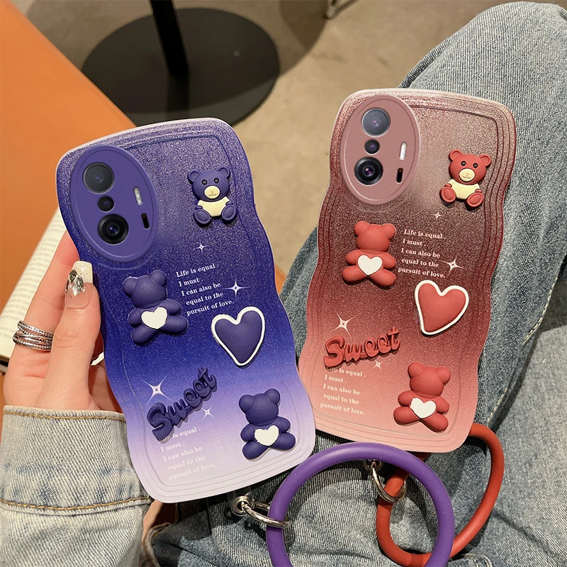 Soft Silicone Phone Case para Xiaomi, 3D Cute Cartoon Urso Pulseira, Capa Traseira, Xiaomi 11 T Pro 5G