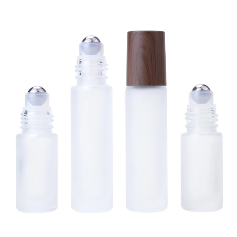 

10ml transparent frosted Roller glass bottle 5ml wood grain cover Steel roller essential oil bottles