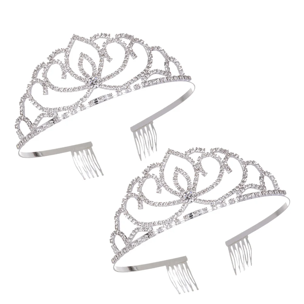 2Pcs Kids Crystal Tiara Elegant Lightweight Crown for Wedding Birthday Party Performance Accessories Kids Tiara