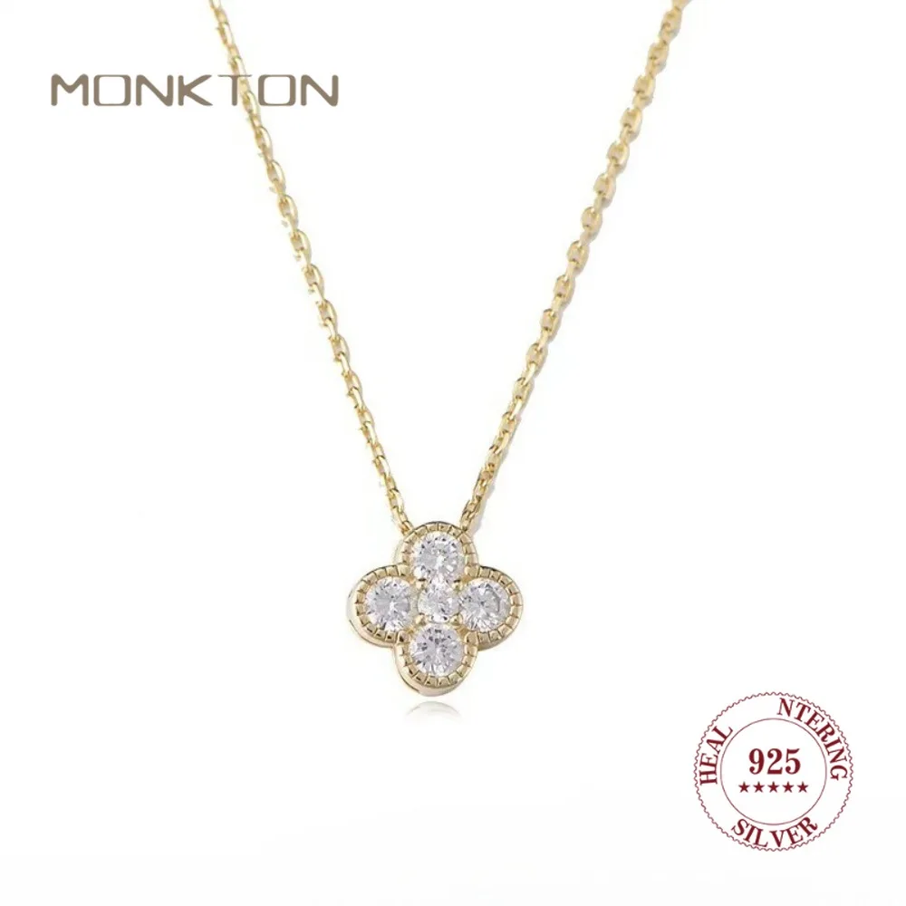 

Monkton 100% s925 Sterling Silver Minimalist Four-leaf Clover Necklace Pendant Chain Delicate Women Valentiens Gifts