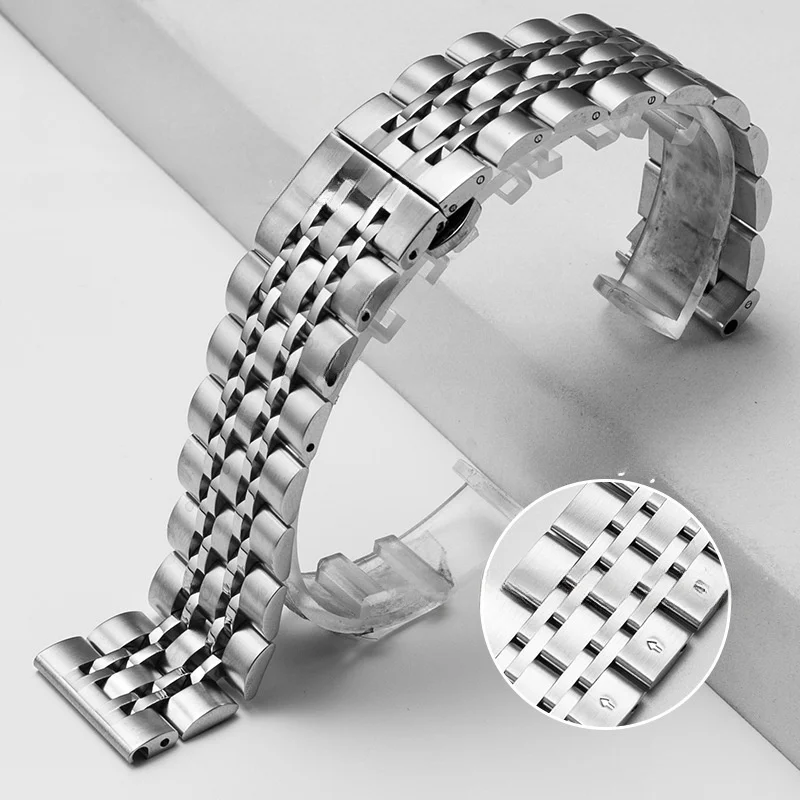 UTHAI Stainless Steel Seven Bead Watch Strap 20mm 22mm Solid precision steel Butterfly Buckle Universal Watchband Accessories