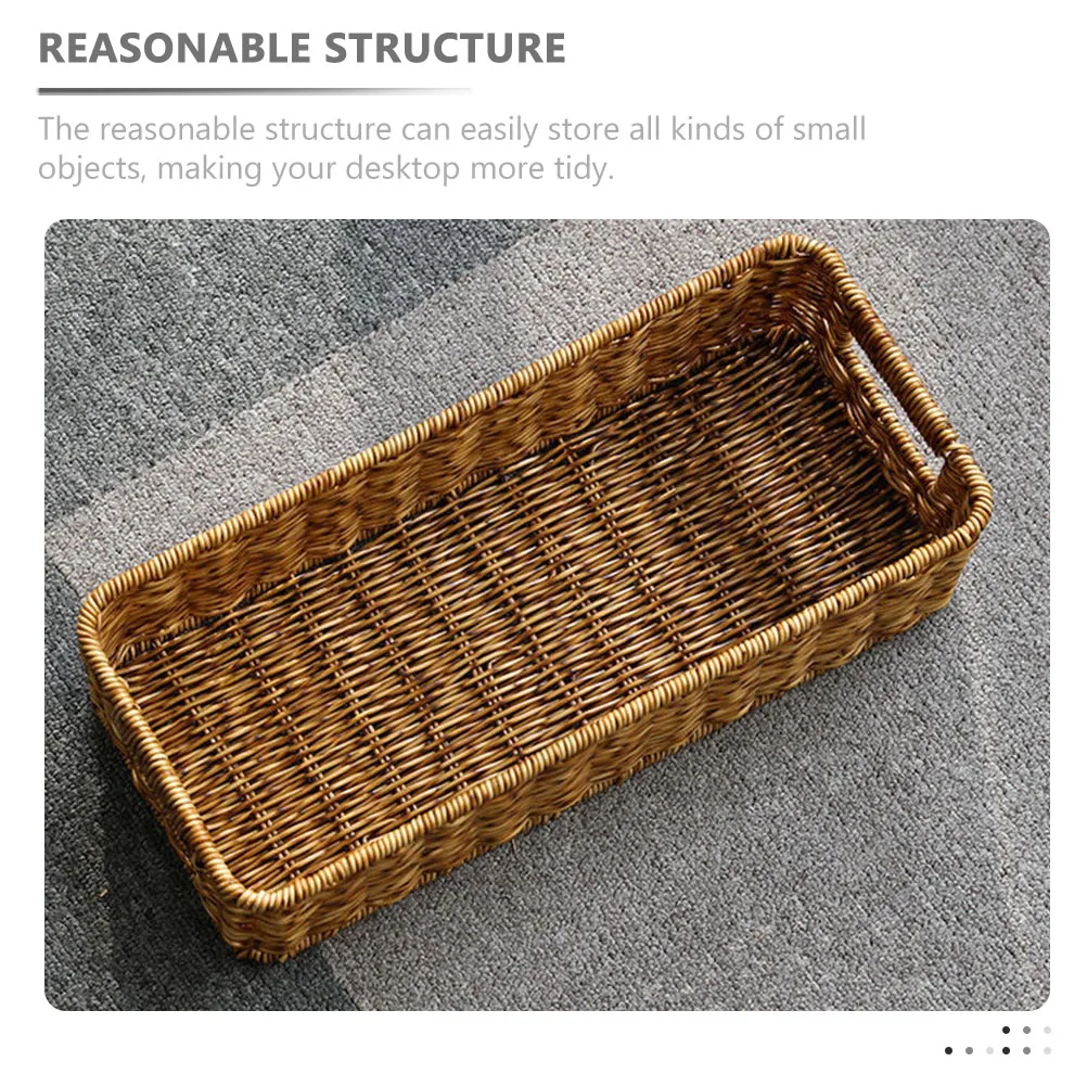 

Woven Desktop Storage Basket Imitation Rattan Organizer Sundries Container Household Storage Bin for Cosmetics Keys