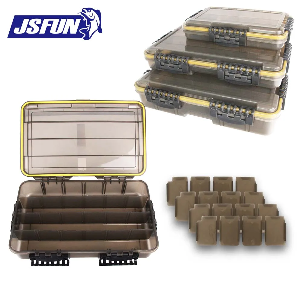 JSFUN Waterproof Floating Tackle Box S/M/L with Adjustable Dividers Transparent Brown Anti-UV Lid for Fishing Lure Organization