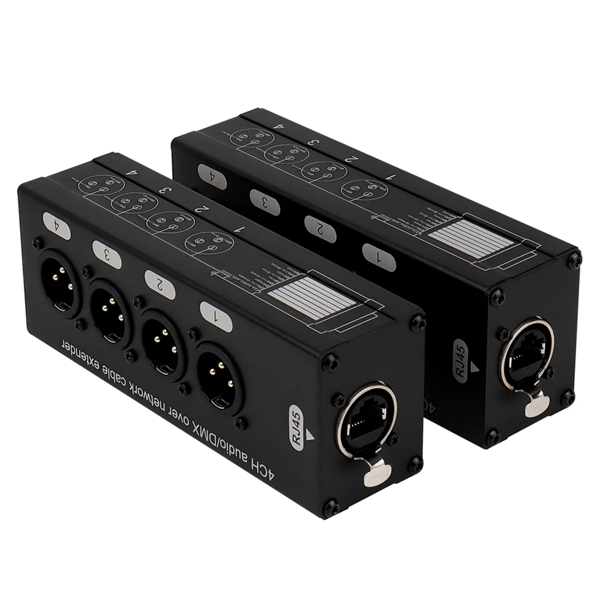 A44T1Pair 4-قناة 3-Pin XLR أو 6.3 مم الصوت وDMX عبر موسع كابل الشبكة، DMX512 موسع إشارة الشبكة ذكر + أنثى