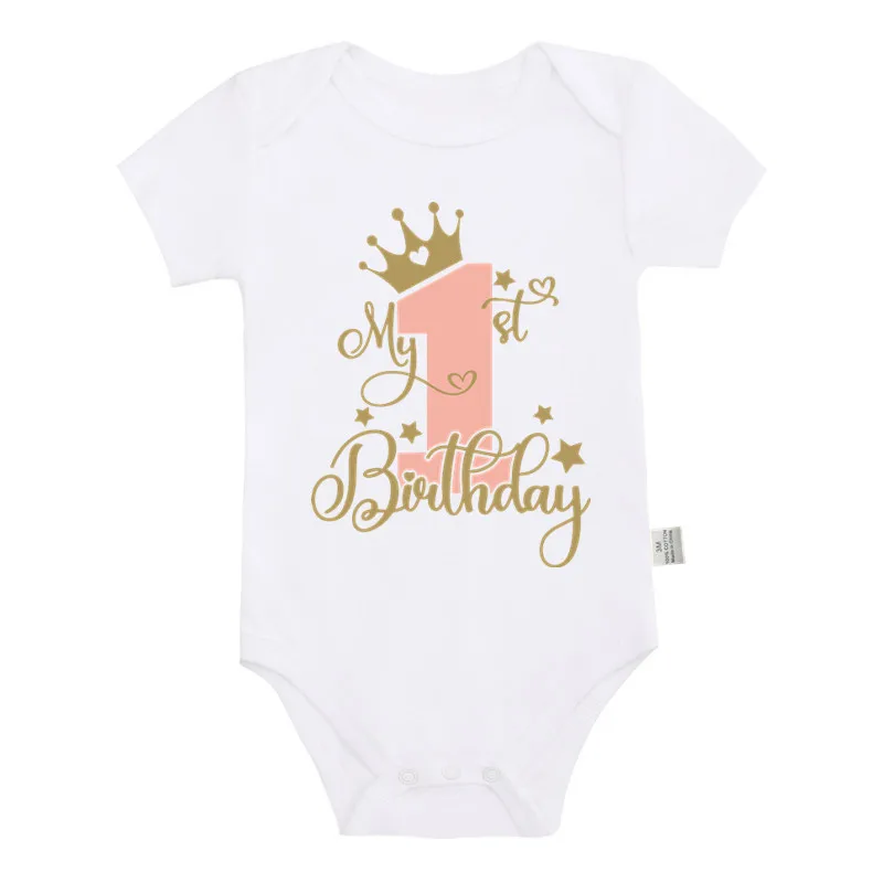 My 1st Birthday Newborn Summer Romper Infant Body Toddler Short Princess Sleeve Jumpsuit Baby Girl Birthday Party Outfit Clothes