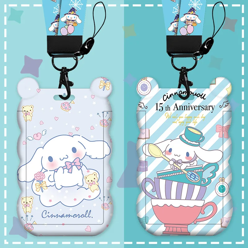 حافظة بطاقات مموجة على شكل كلب قرفة لطيفة - حبل طويل للأطفال والطلاب ورياض الأطفال