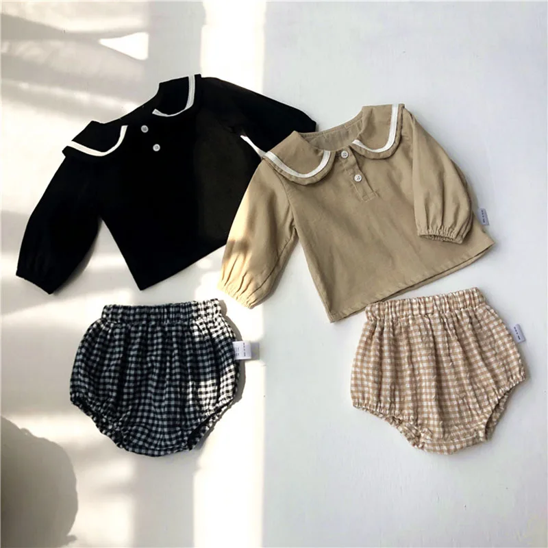 2025 New Spring Toddler Baby Girl Boys Clothes Suit Long Sleeved Corduroy Shirt+PP Shorts Newborn Baby Girls Boys Clothing Set