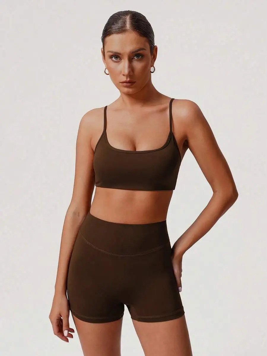 

Womens 2 Piece Fitness Set Padded Sports Bra Seamless Cycling Shorts
