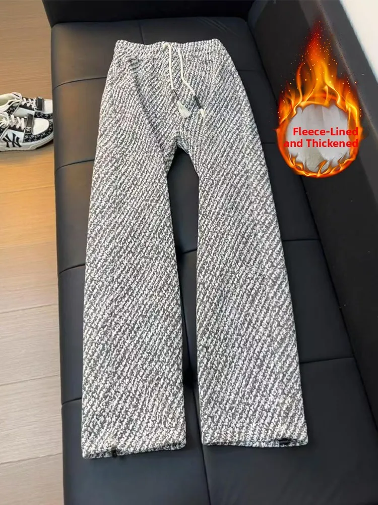 

Американские ретро-спортивные брюки с зебровым принтом, мужские, осенне-зимние, утепленные, на флисовой подкладке, повседневные, свободные, прямого кроя