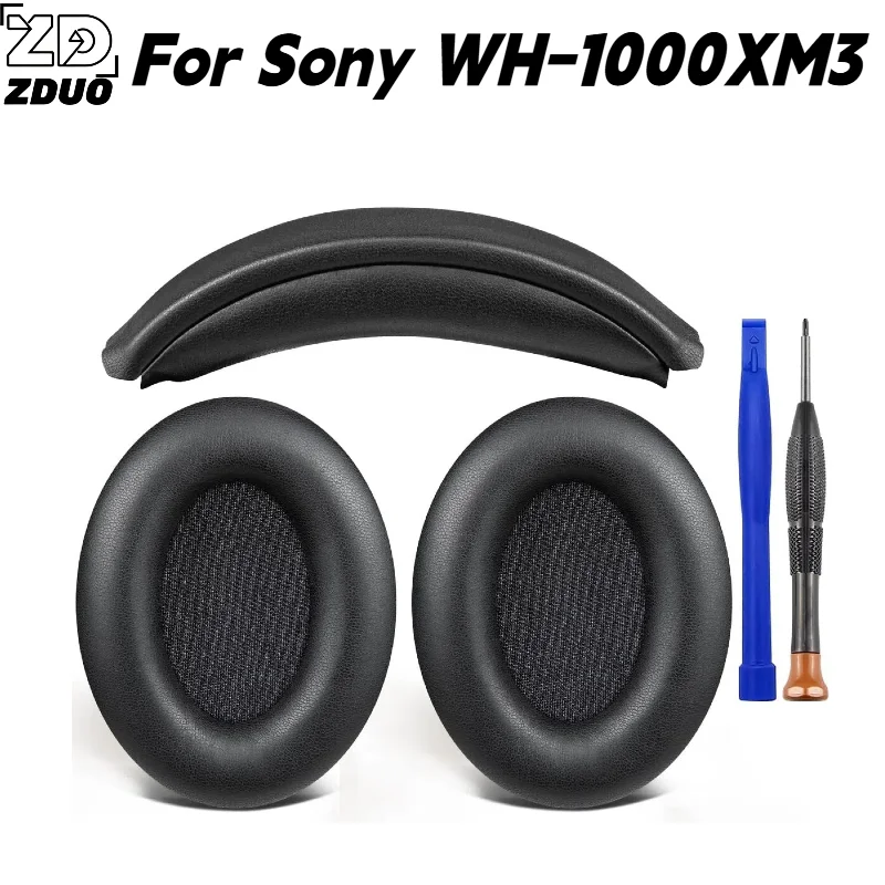 For Sony WH‑1000XM3 Headset, Snap‑On Install Headbeam Cushion & Protein Skin Memory Sponge Ear Cushions, Practical Replacement - view 4