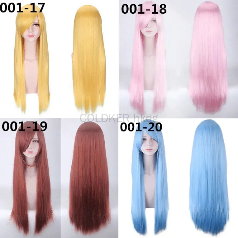 Parrucca bionda da donna Parrucca blu da donna lunga 80 cm in fibra ad alta temperatura Parrucca verde per capelli lisci grigio bordeaux per cosplay