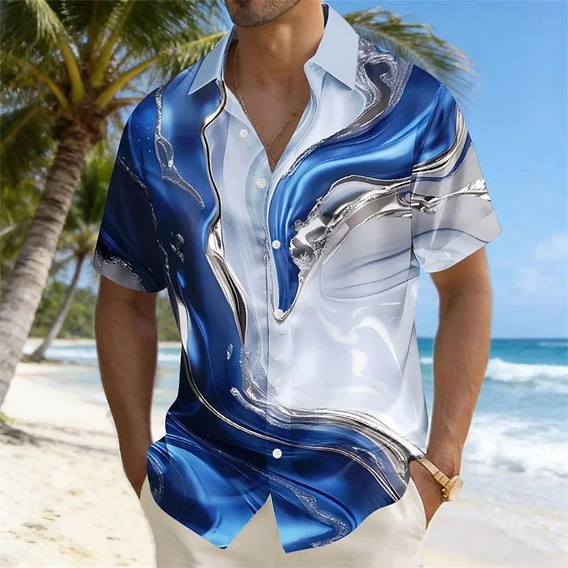 

New Summer Men's Shirt Gradient Print Short-Sleeve Shirt Beach Vacation Loose Hawaiian Shirt Fashionable Men's Top XS-6XL Sizes