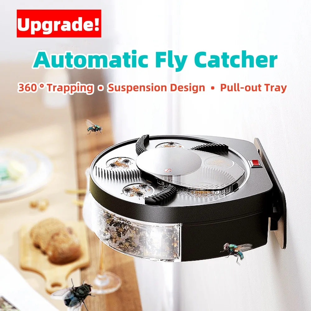 Automatic Fan Leaf Fly Catcher Wall-mounted 360° Trapping Fly Catcher Pull-out Tray Restaurant Dining Room Trap Fly Catcher