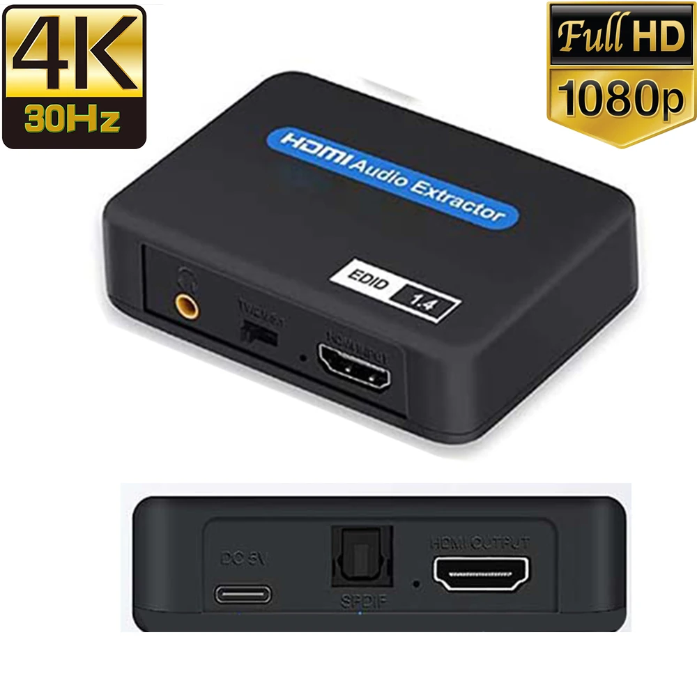 4K HDMI Audio Splitter HDMI Audio Extractor HDMI to toslink+Aux Stereo Audio+HDMI Video Converter Splitter for PS4 HDTV PC
