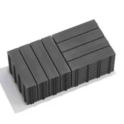 Patio Floor Tiles Pack of 11 WPC Wood-Plastic Composite Patio Deck Tiles DIY Interlocking Decking Tiles, Quick Deck Floor Tile