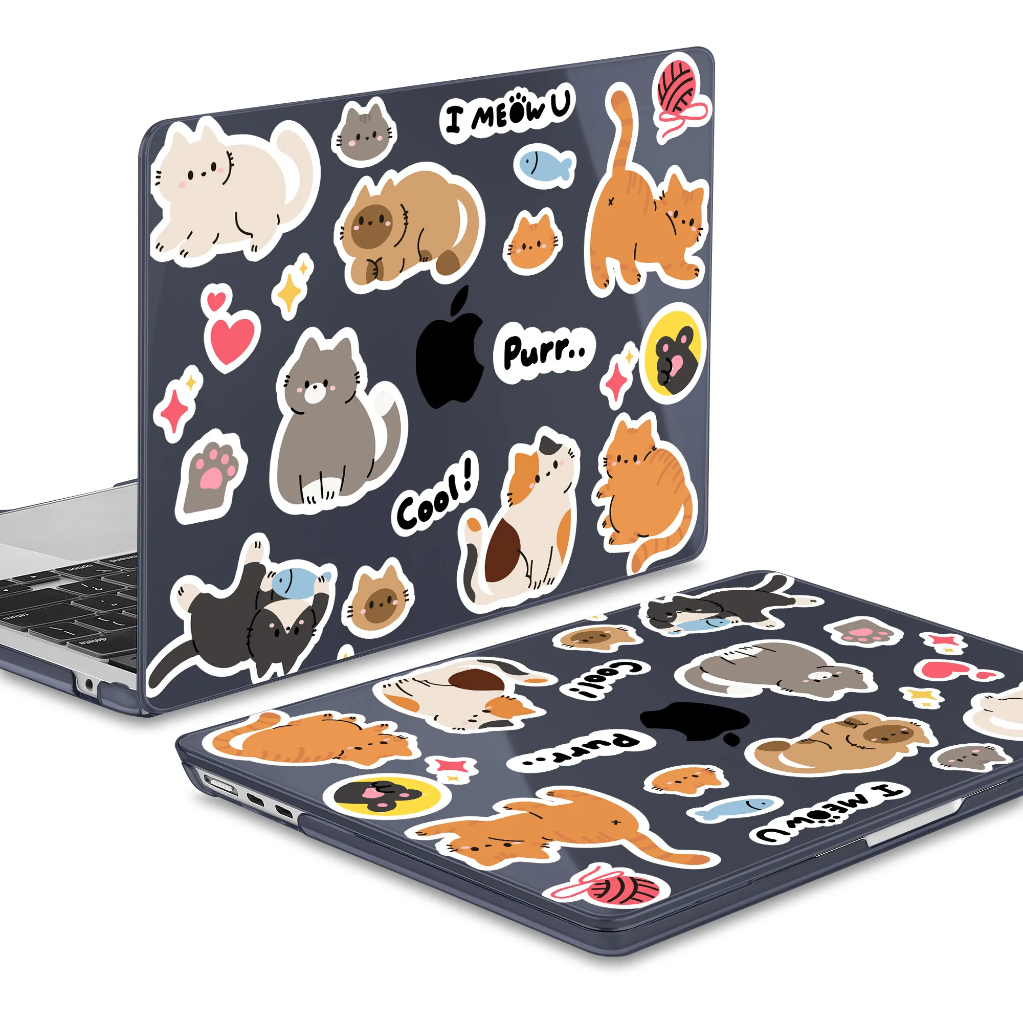 Casing Keras Gambar Kucing Manis untuk MacBook M4 2025 Air 13 15 A3240 A3241 M3 A3113 A3114 A2681 M2 M1 A2337 Pro 13 14 16 A2485 A3401