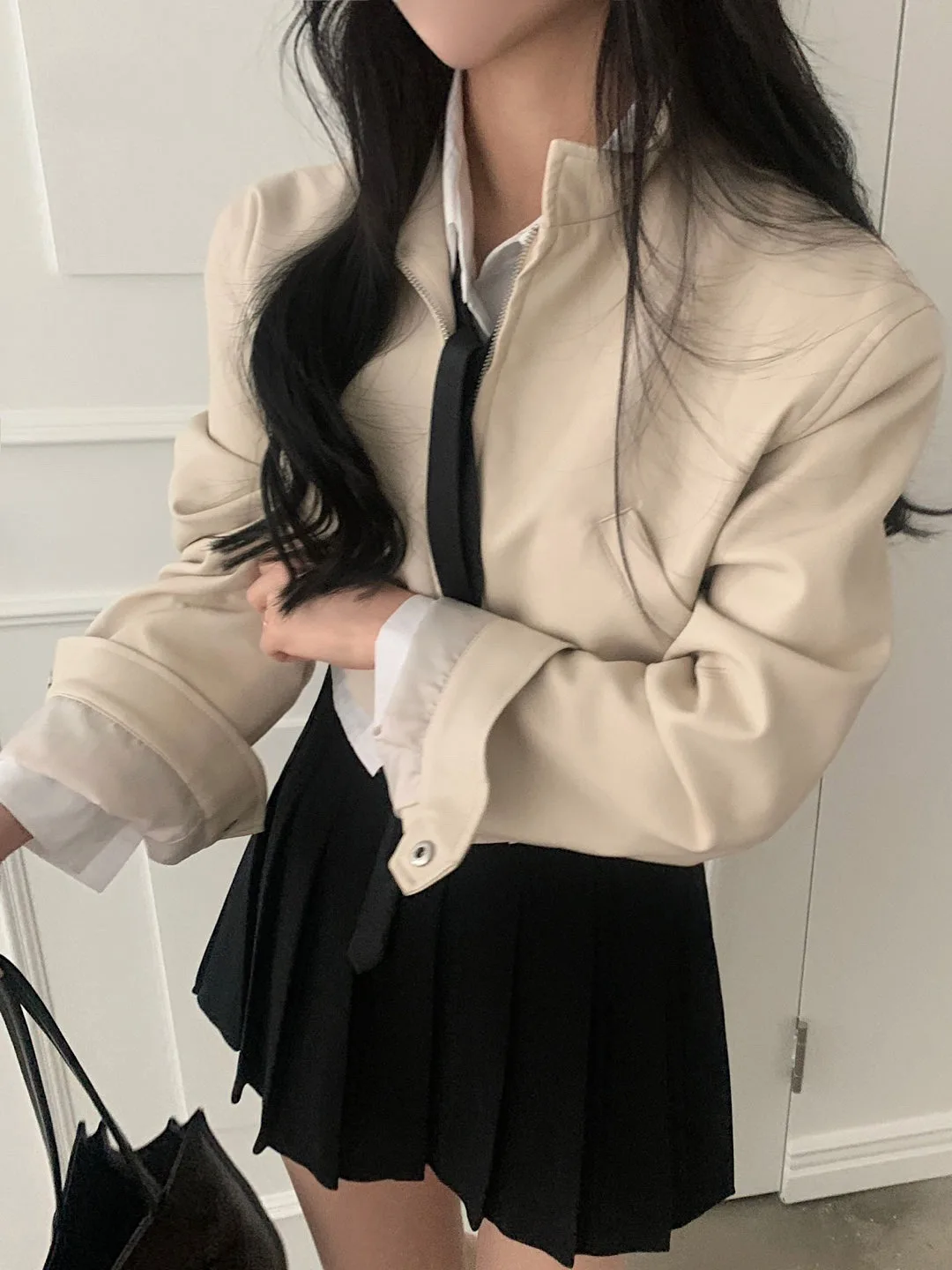 Chic ort sciolto lungo Sve colletto alla coreana in pelle PU Jaet abbigliamento da motociclista capispalla per donna autunno nuovo design Sle