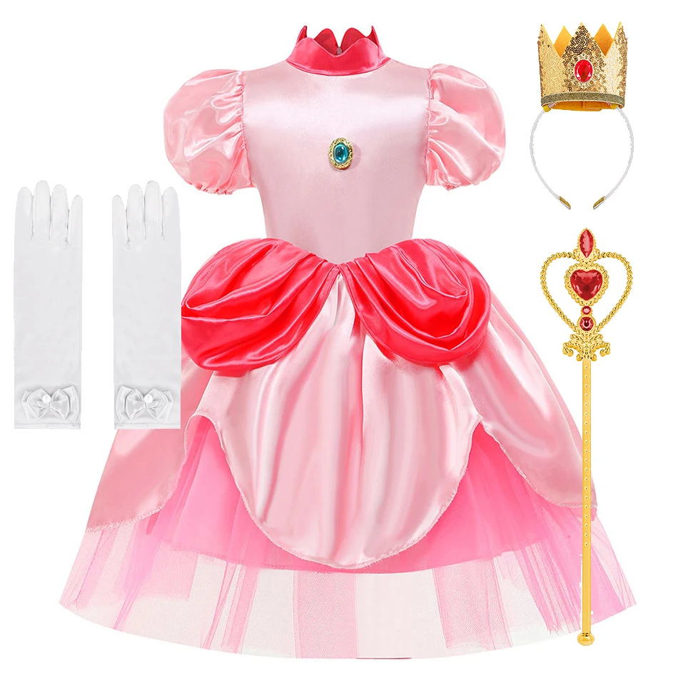 

2023 New Baby Peach Costume Kids Princess Evening Fairy Clothes Children Summer Halloween Layered Dress Cosplay Party Disguise