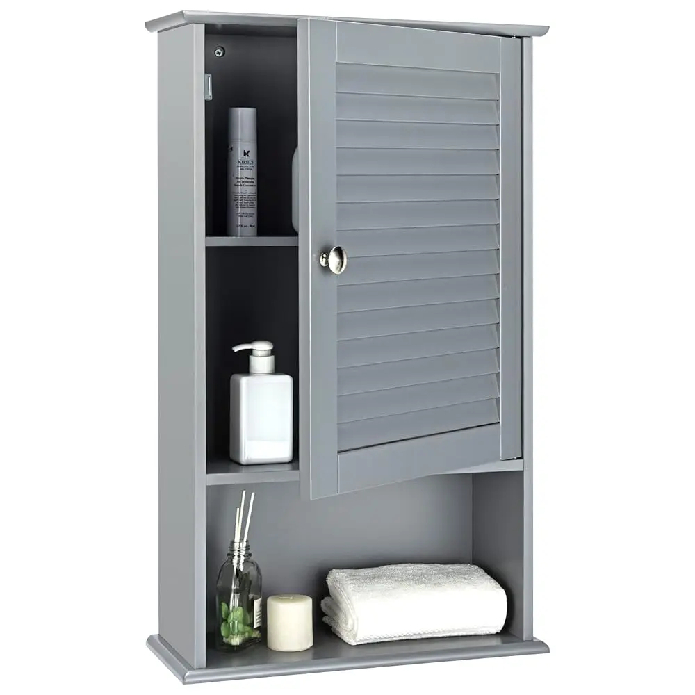

Medicine Cabinet, Wall Mounted Bathroom Cabinet Single Door Wooden Bathroom Wall Cabinet With Adjustable Shelf (Grey)