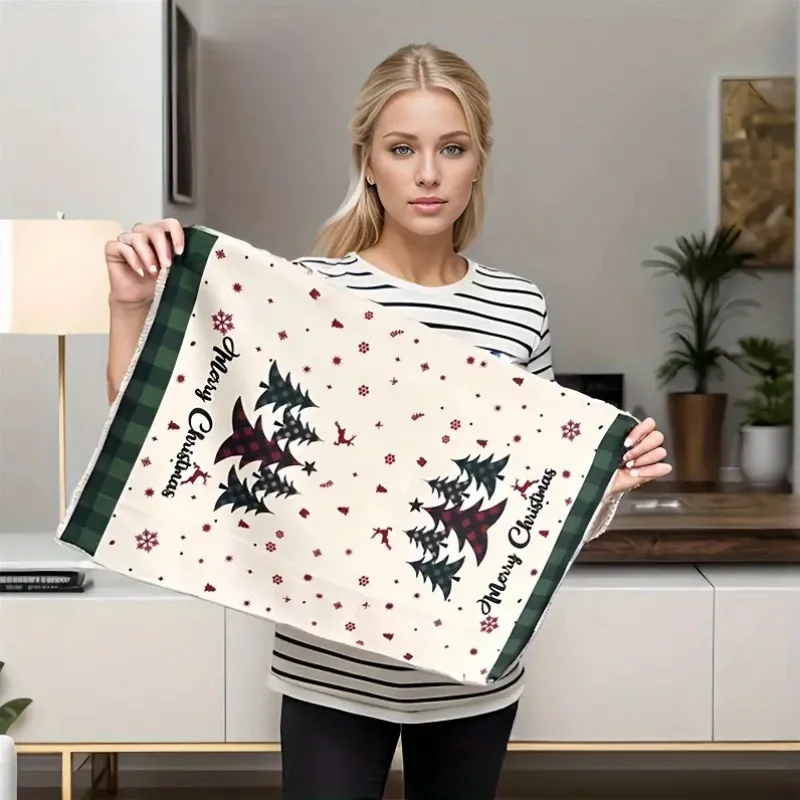 5Pcs Christmas Towel Set Super Absorbent 500 GSM Polyester Knitted Dish Cloths, Modern Holiday Decor Towels for Kitchen Bathroom