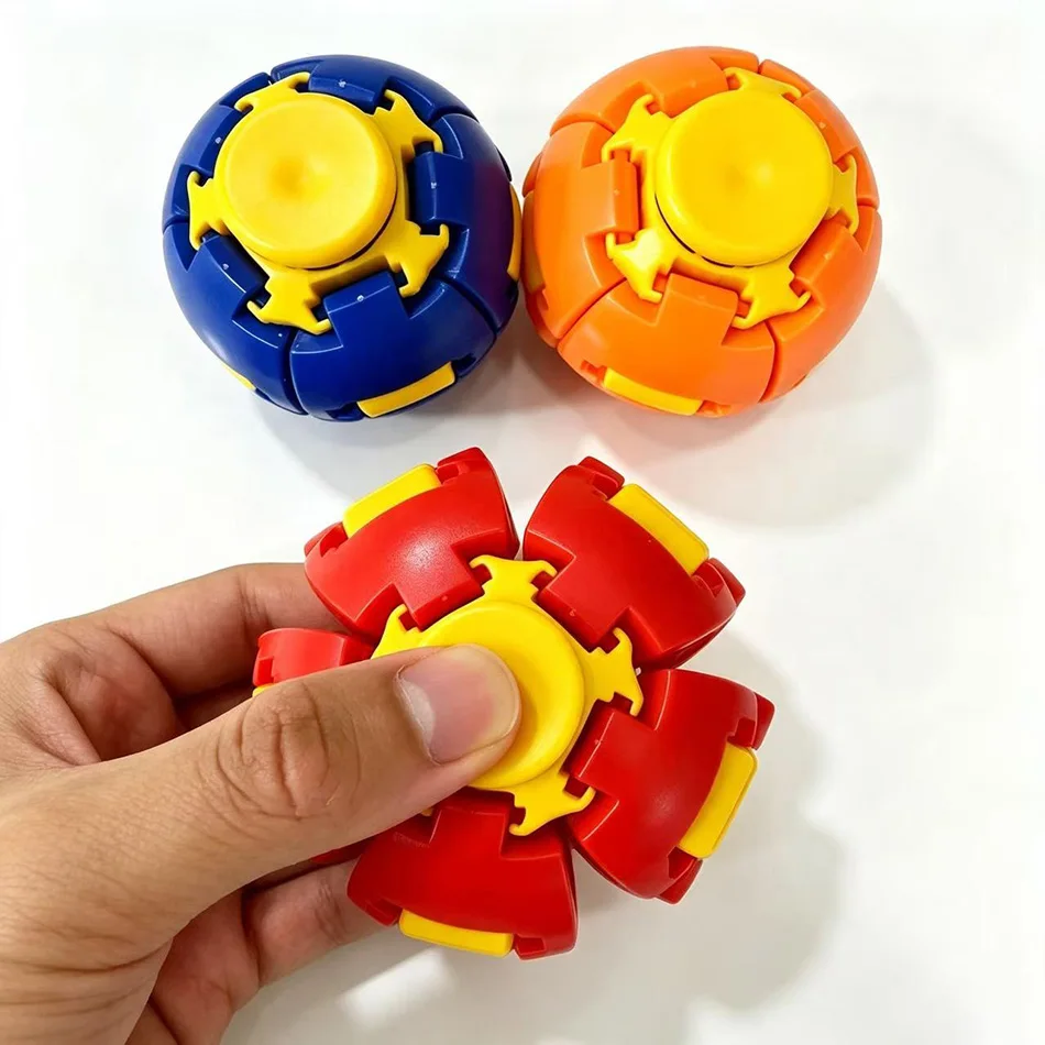 Deformable Press Rotating Fidget Ball, One-Click Transform Fidget Spinner, Smooth Rotation Sensory Stress Relief Toy
