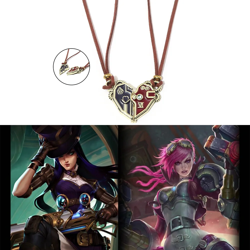 Arcane Vi Caitlyn pareja collar moda cobre corazón rompecabezas cerradura llave colgante pareja collar para amantes joyería del Día de San Valentín