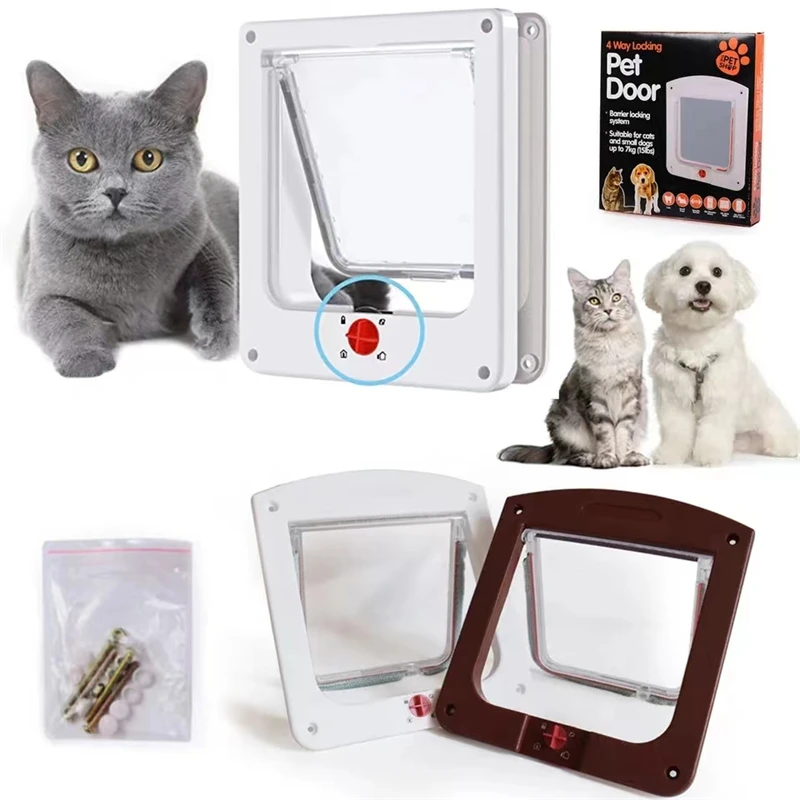 Cat Flap Door with 4 Way Locking for Interior Exterior Doors Weatherproof Pet Doors for Cats & Doggies Suit for Window&Thin Wall