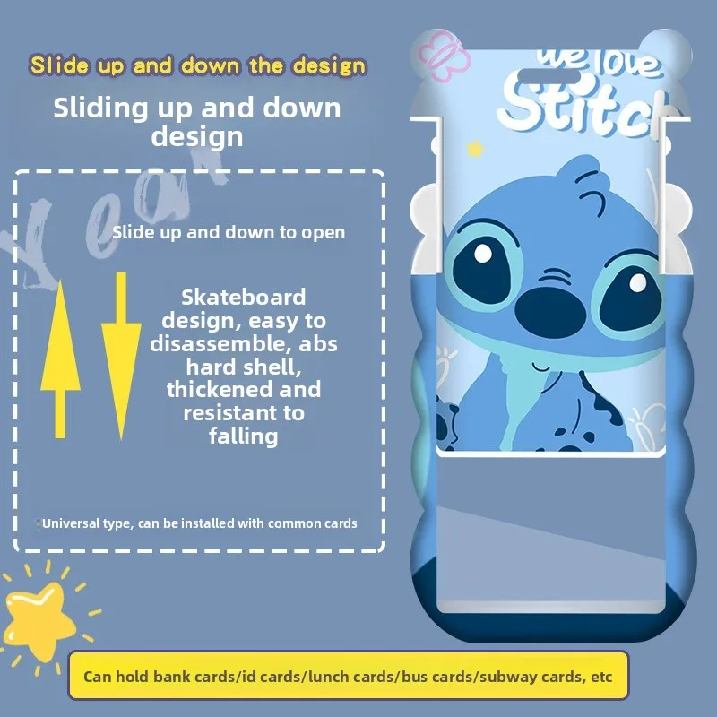 Porta badge Disney Stitch con cordino a collo lungo per carta d'identità scolastica Bambini Studenti Bus Accesso alla metropolitana Protezione per la scuola materna