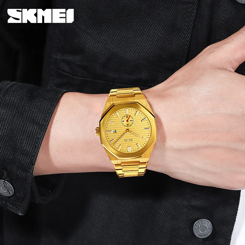 SKMEI 9262 Reloj Hombre ساعات كوارتز رجالية عادية العلامة التجارية الفاخرة حزام الفولاذ المقاوم للصدأ تاريخ الوقت مقاوم للماء ساعة اليد على مدار الساعة